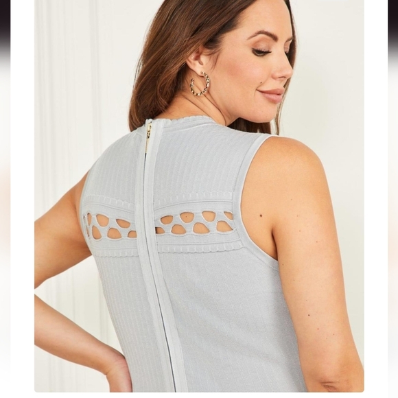 MARCIANO Lucca helium light blue cutout mesh neckline Sweater Dress size 6 new - Picture 2 of 7